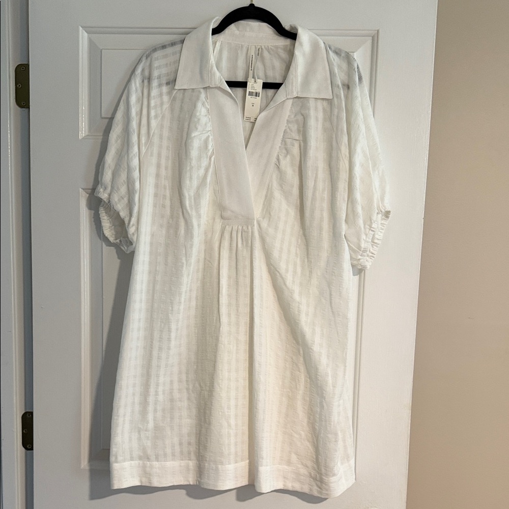 Anthropologie White Midi Dress with Subtle Stripe Texture